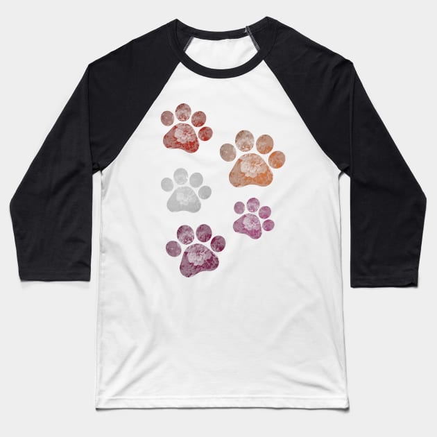 Subtle Floral Paw Prints Flag Baseball T-Shirt by Gedwolcraeft